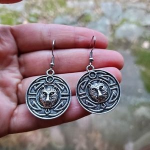 New Celtic Silver Wolf Hook Earrings
